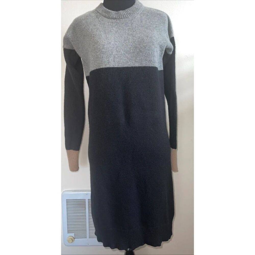 Madewell Ribbed Midi Black Gray Sweater Dress XXS Merino Wool Color Block